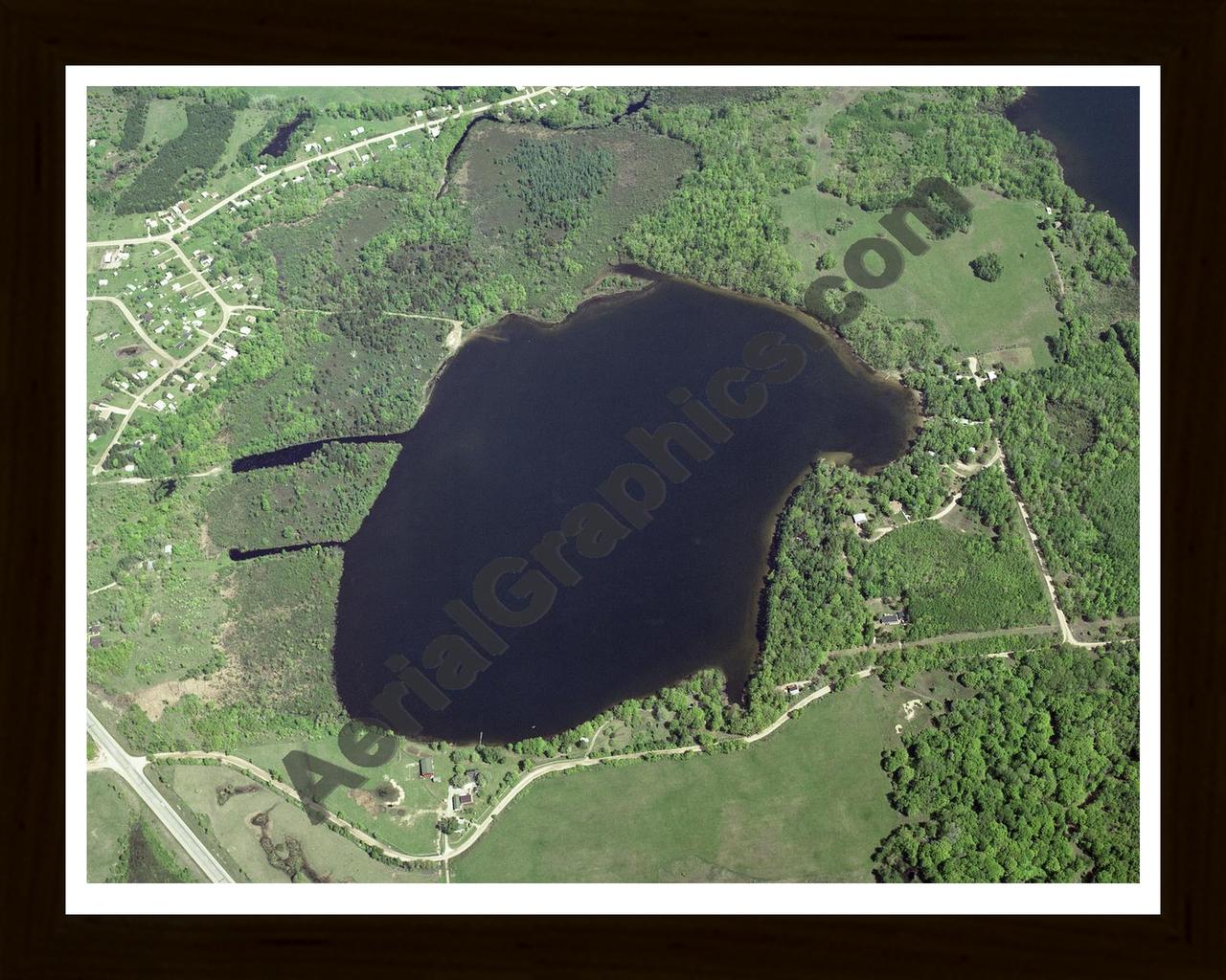 Aerial image of [45] Bear Lake in Clare, MI with Black Wood frame