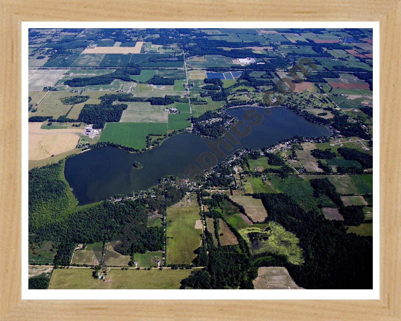 Aerial image of [4665] Morrison Lake in Ionia, MI with Natural Wood frame