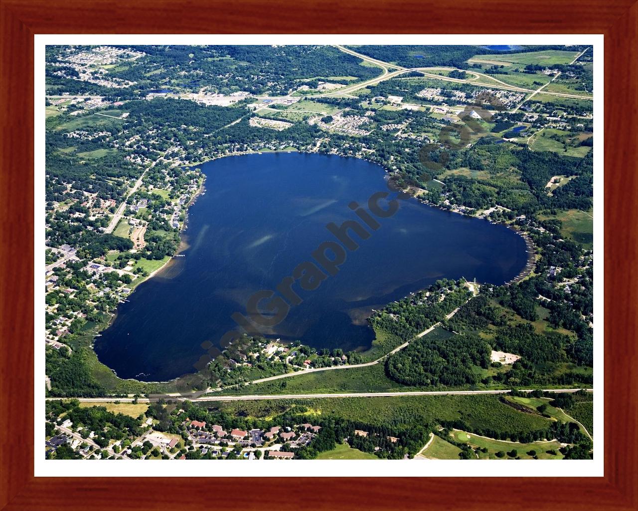 Aerial image of [4666] Lake Lansing in Ingham, MI with Cherry Wood frame