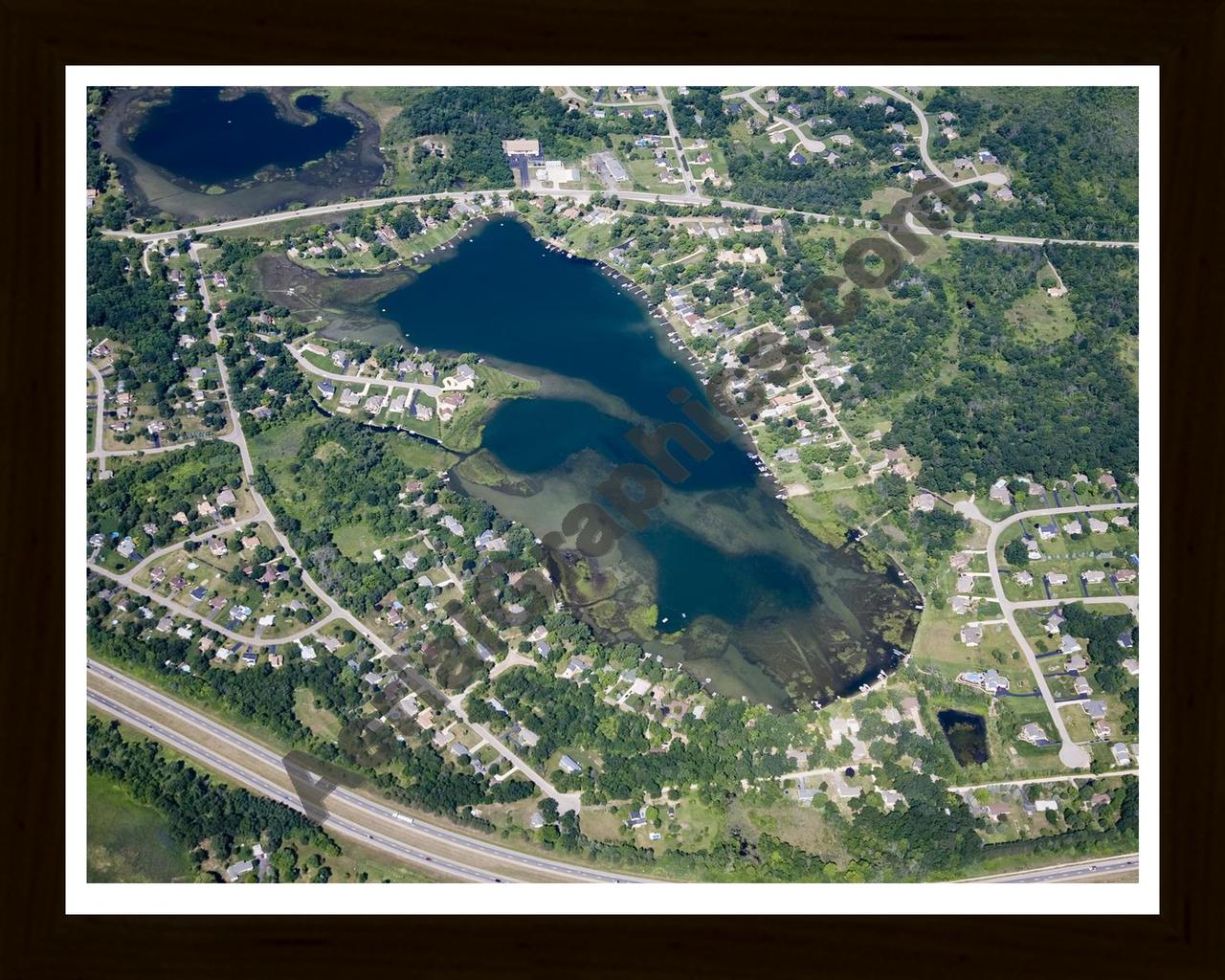 Aerial image of [4670] School Lake in Livingston, MI with Black Wood frame