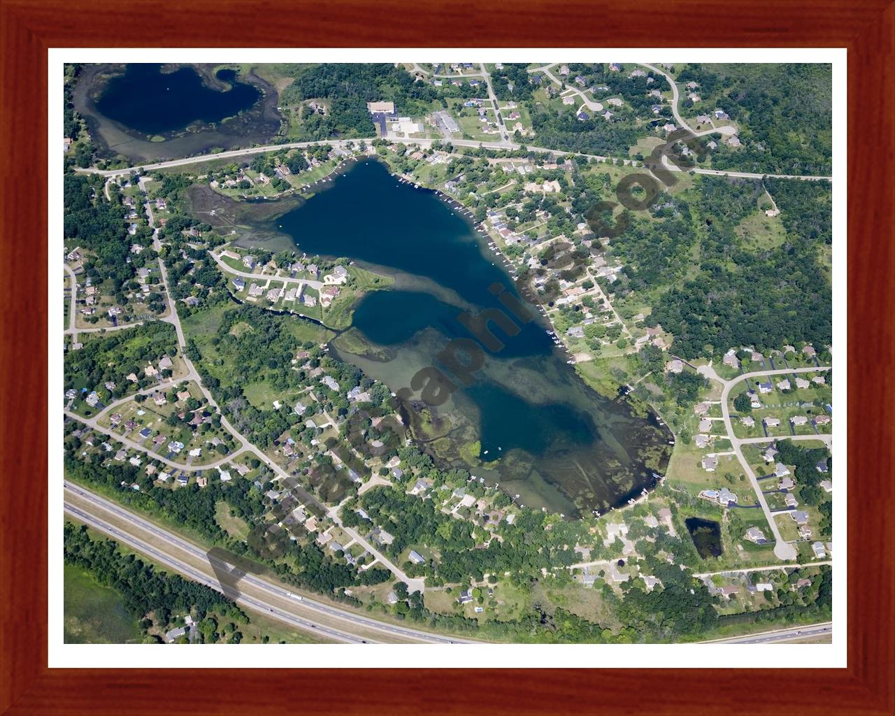 Aerial image of [4670] School Lake in Livingston, MI with Cherry Wood frame