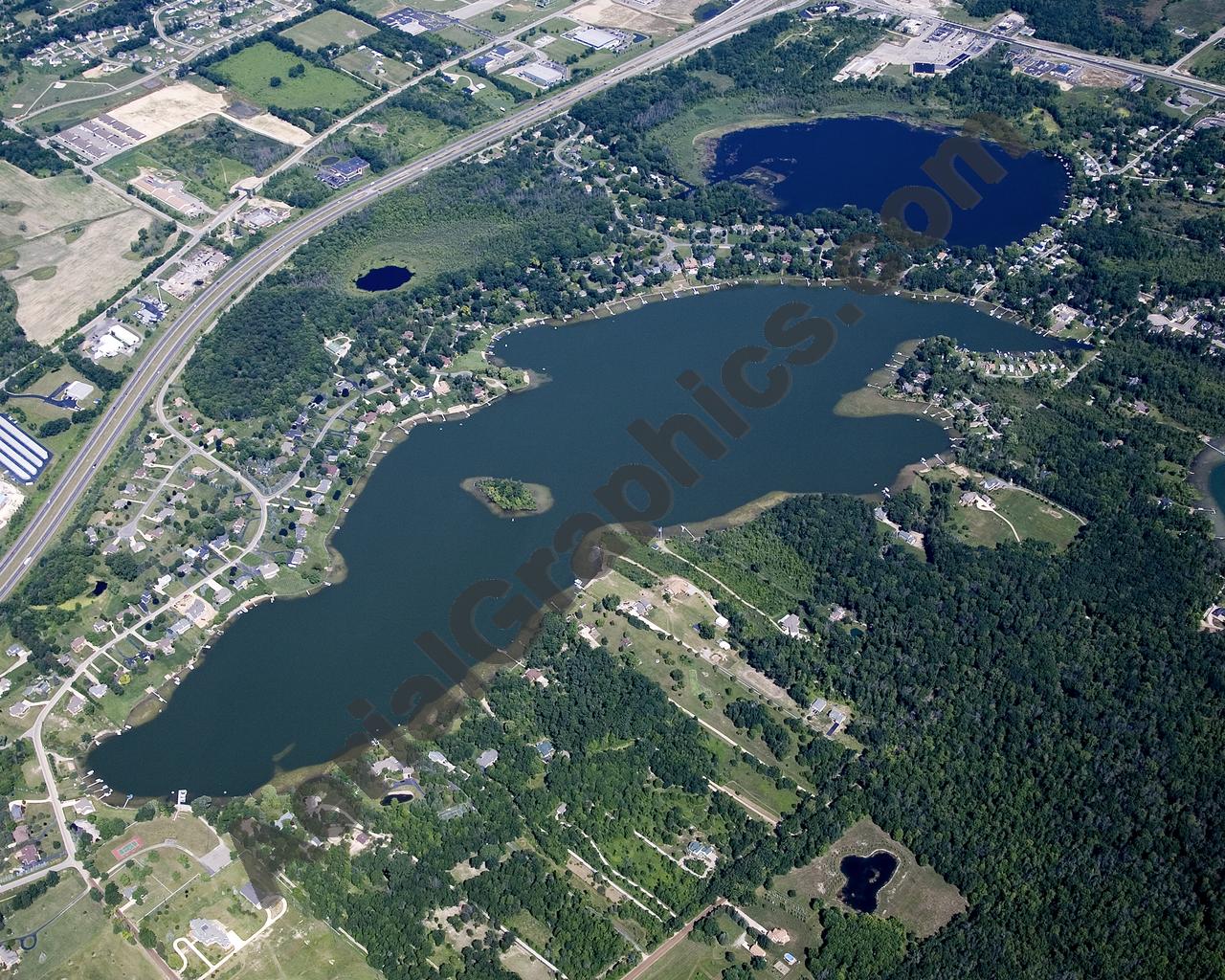 Aerial image of [4671] Long Lake in Livingston, MI with Canvas Wrap frame