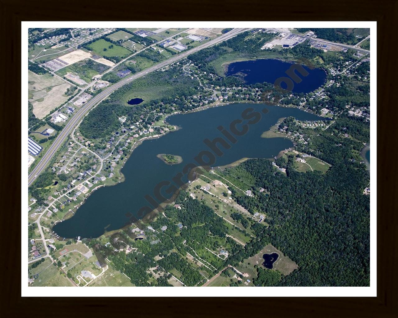 Aerial image of [4671] Long Lake in Livingston, MI with Black Wood frame