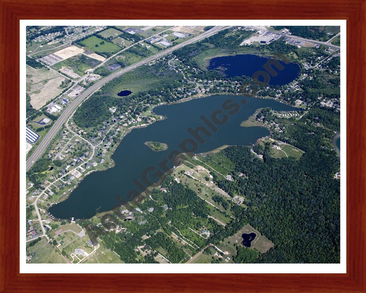 Aerial image of [4671] Long Lake in Livingston, MI with Cherry Wood frame