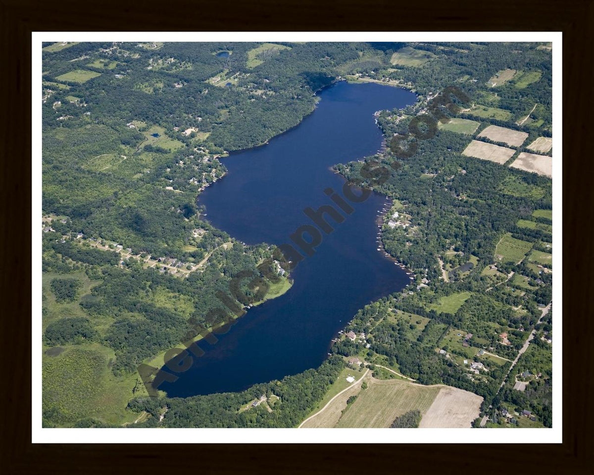 Aerial image of [4673] Tipsico Lake in Oakland, MI with Black Wood frame