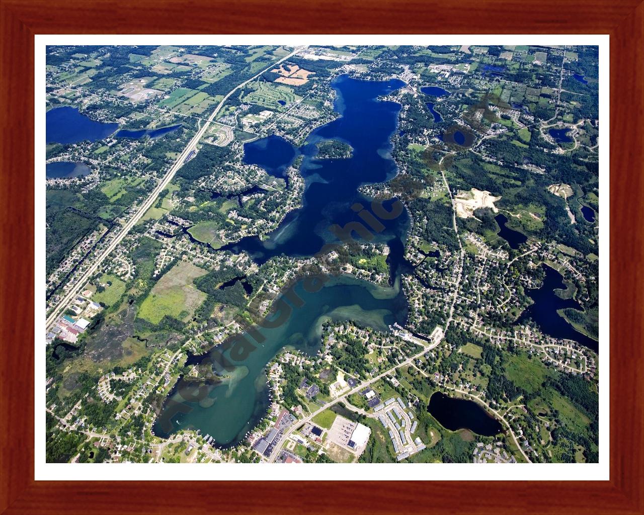 Aerial image of [4674] Lake Fenton in Genesee, MI with Cherry Wood frame