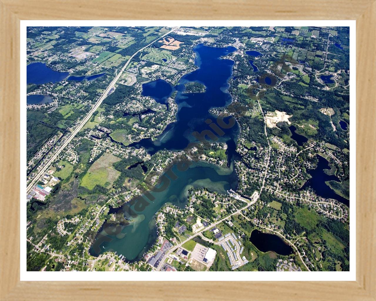 Aerial image of [4674] Lake Fenton in Genesee, MI with Natural Wood frame