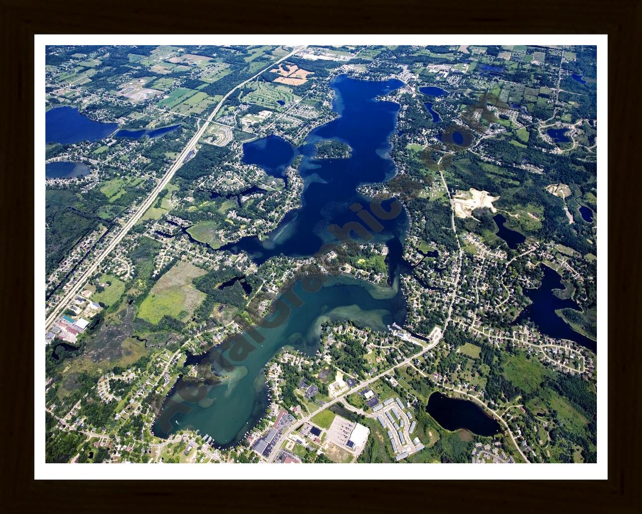 Aerial image of [4674] Lake Fenton in Genesee, MI with Black Wood frame