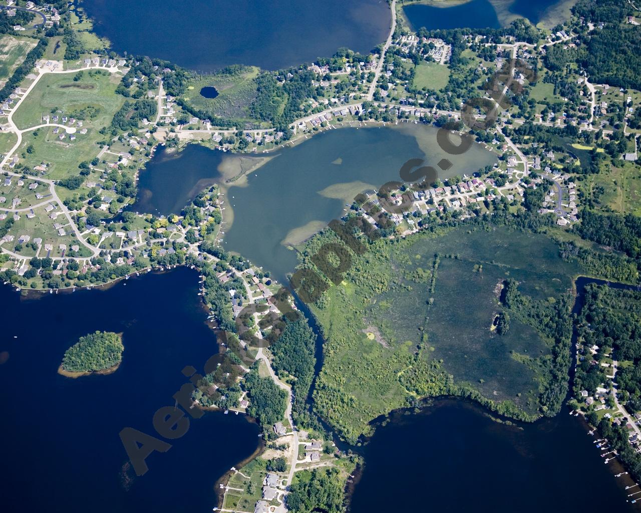 Aerial image of [4676] Squaw Lake in Genesee, MI with Canvas Wrap frame