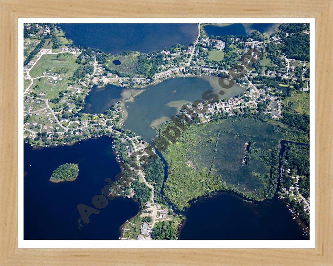 Aerial image of [4676] Squaw Lake in Genesee, MI with Natural Wood frame