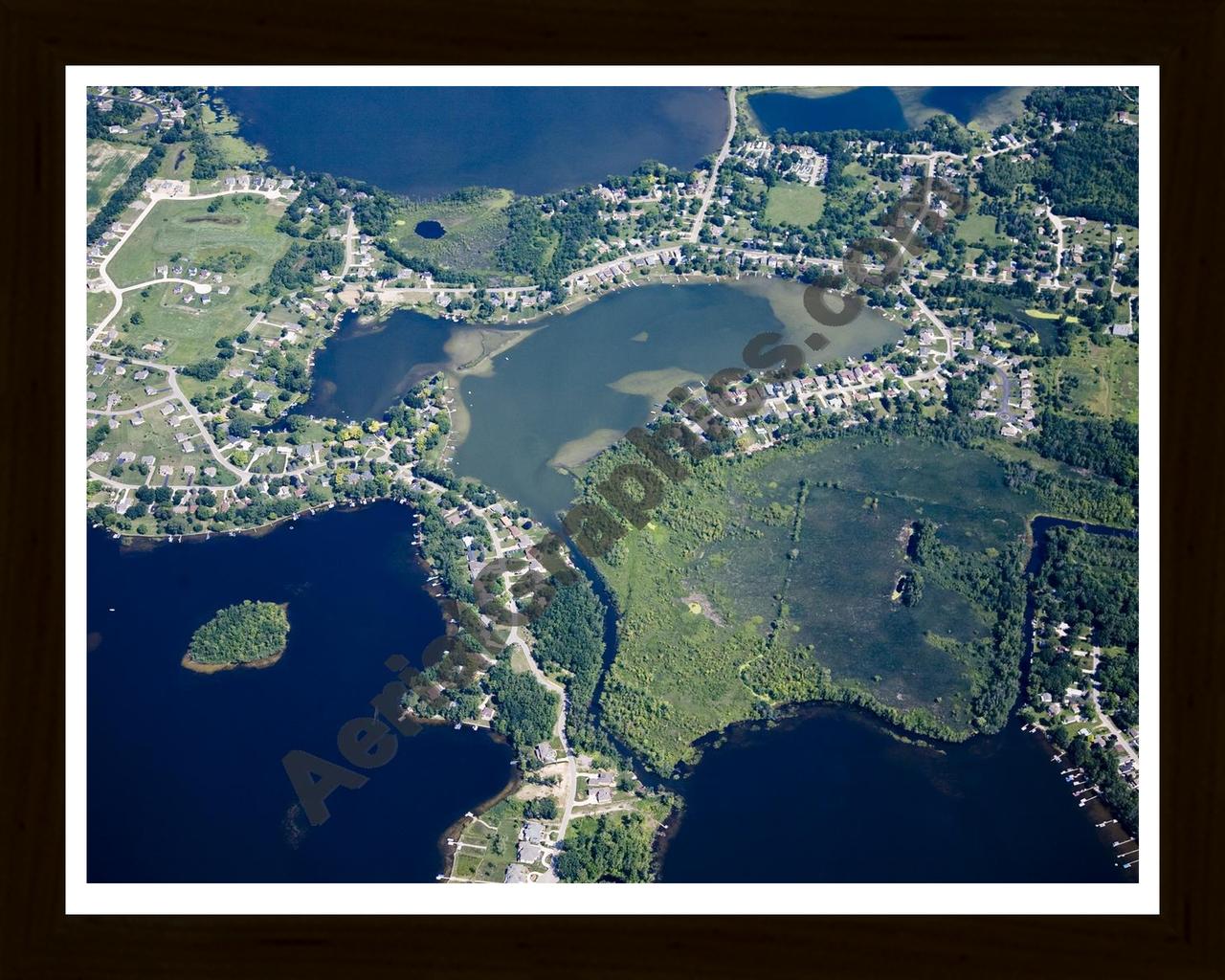 Aerial image of [4676] Squaw Lake in Genesee, MI with Black Wood frame