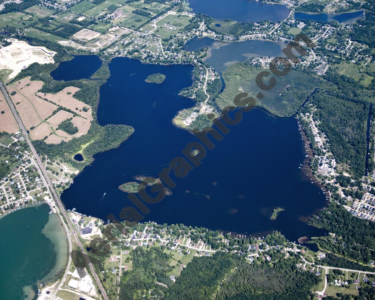 Aerial image of [4677] Lake Ponemah in Genesee, MI with Canvas Wrap frame