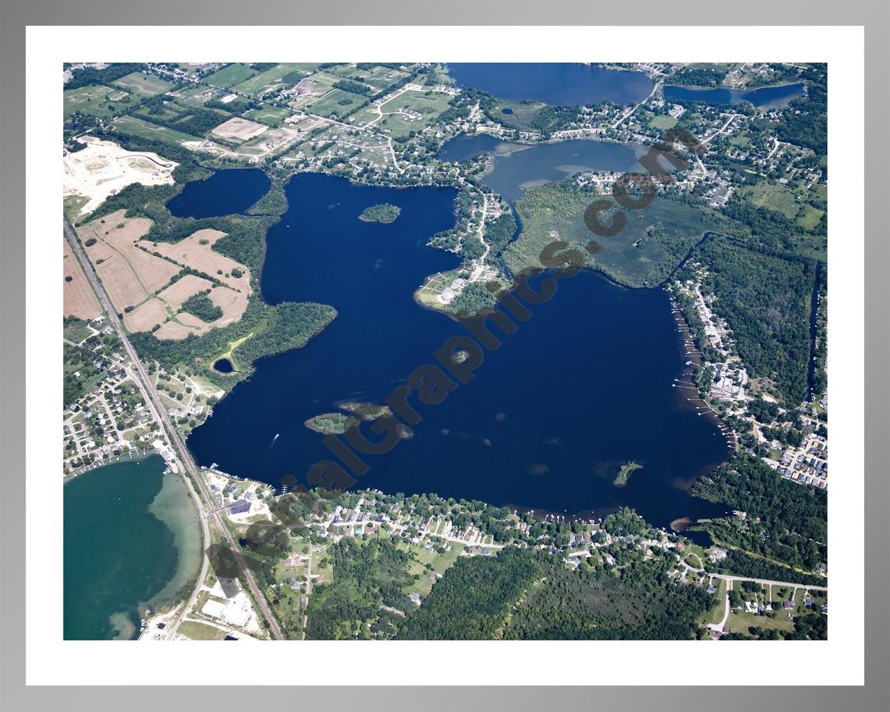 Aerial image of [4677] Lake Ponemah in Genesee, MI with Silver Metal frame