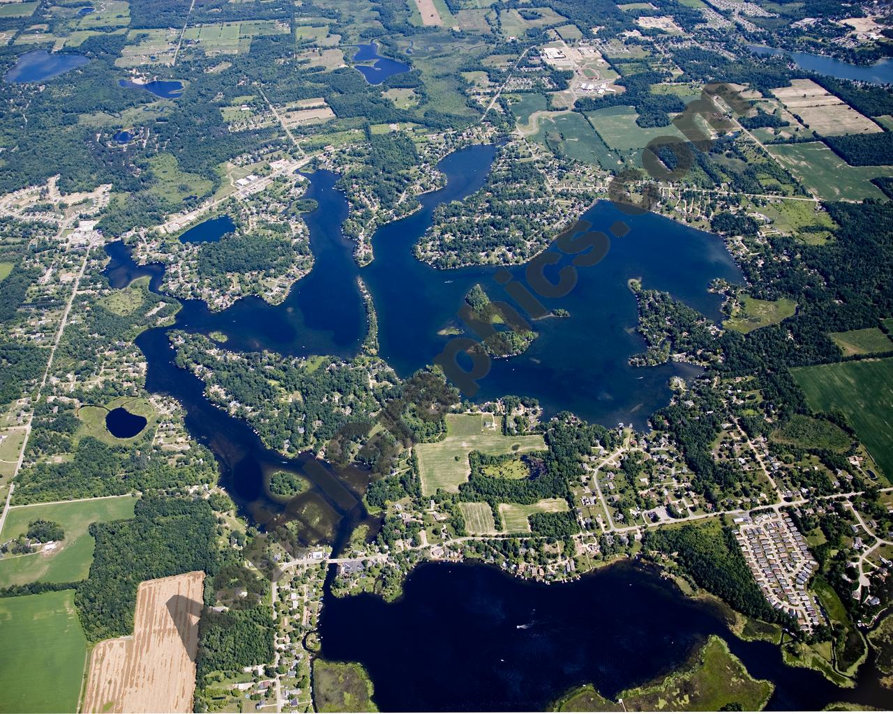 Aerial image of [4678] Lobdell Lake in Genesee, MI with Canvas Wrap frame