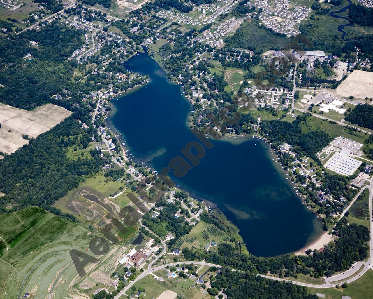 Aerial image of [4681] Byram Lake in Genesee, MI with Canvas Wrap frame