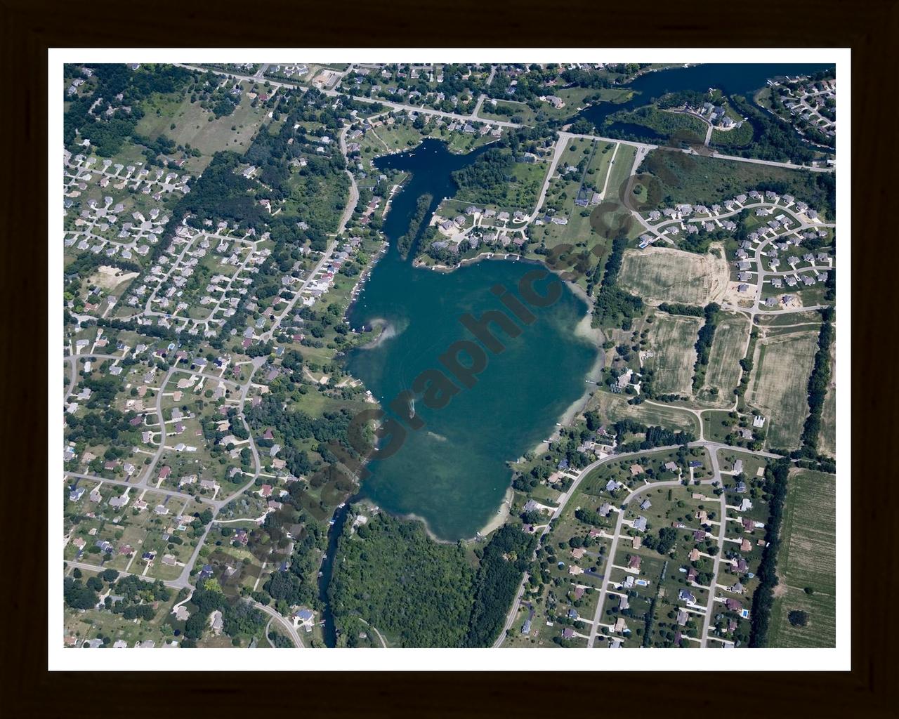 Aerial image of [4682] Marl Lake in Genesee, MI with Black Wood frame