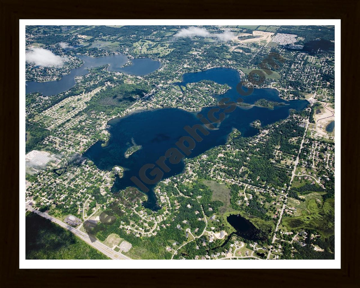 Aerial image of [4687] White Lake in Oakland, MI with Black Wood frame