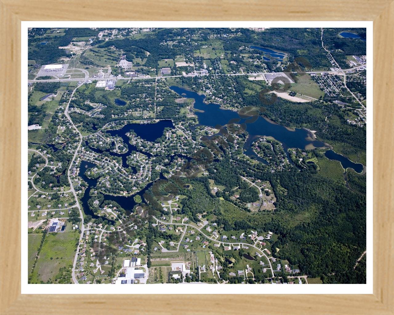 Aerial image of [4688] Brendel Lake And Lake Neva in Oakland, MI with Natural Wood frame