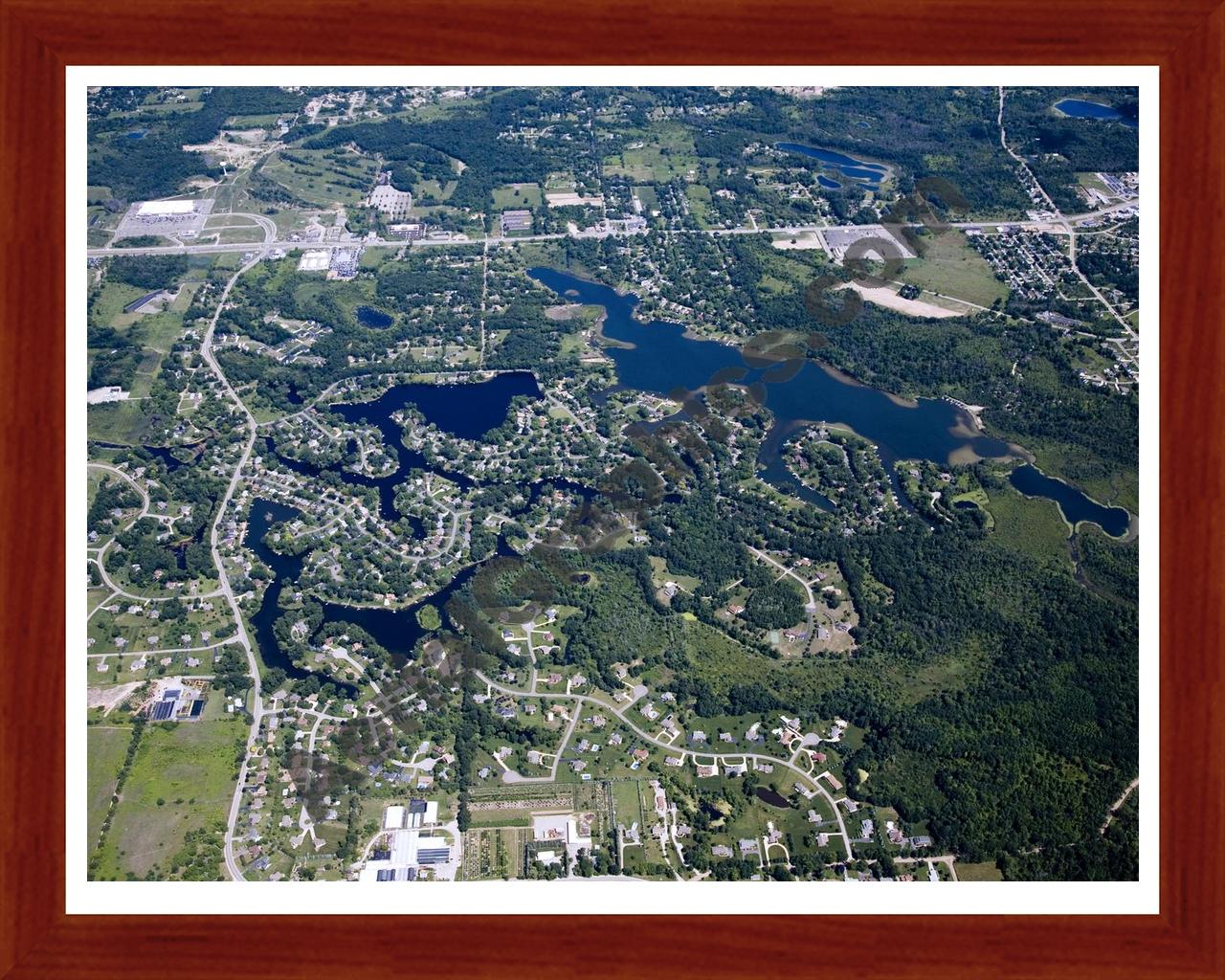 Aerial image of [4688] Brendel Lake And Lake Neva in Oakland, MI with Cherry Wood frame