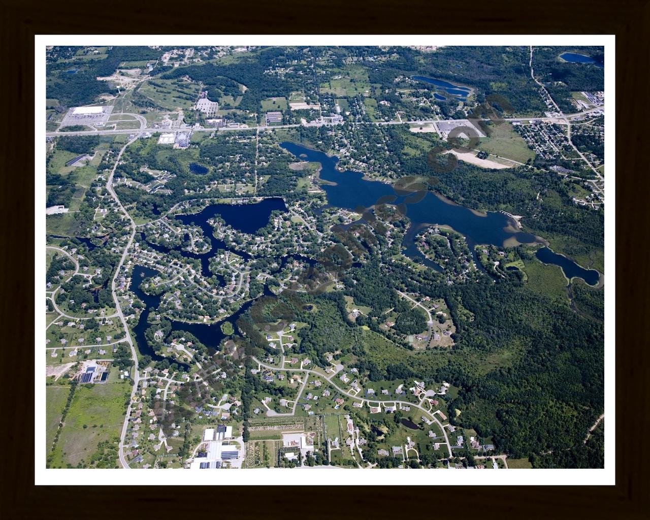 Aerial image of [4688] Brendel Lake And Lake Neva in Oakland, MI with Black Wood frame