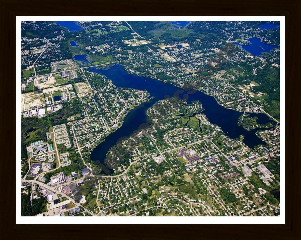Aerial image of [4690] Wolverine Lake in Oakland, MI with Black Wood frame