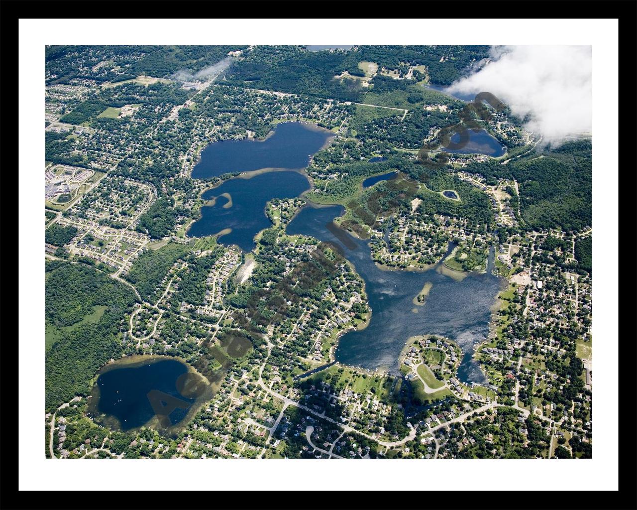 Aerial image of [4691] North & South Commerce Lakes in Oakland, MI with Black Metal frame