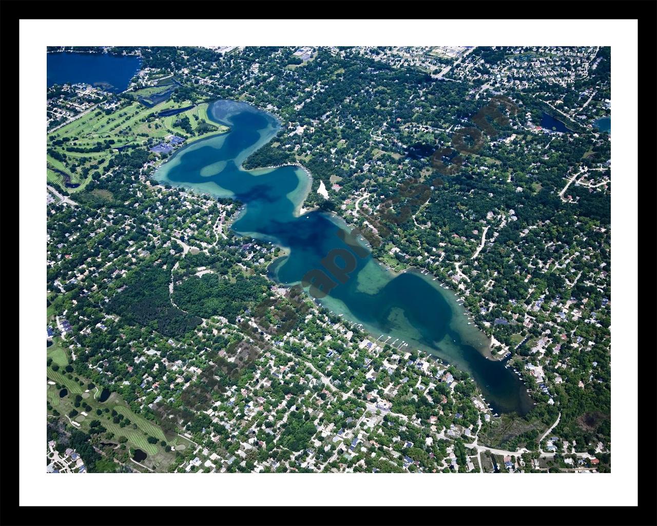 Aerial image of [4693] Middle Straits Lake in Oakland, MI with Black Metal frame