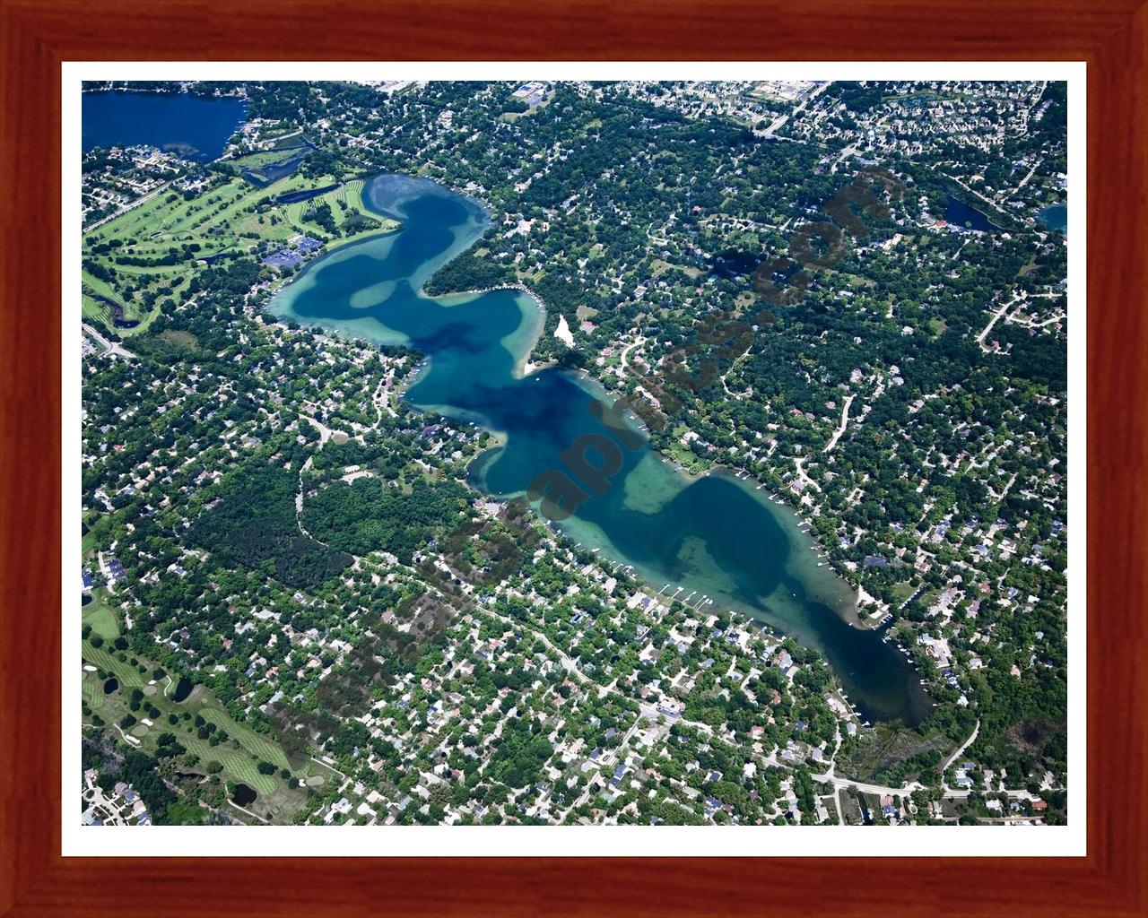 Aerial image of [4693] Middle Straits Lake in Oakland, MI with Cherry Wood frame