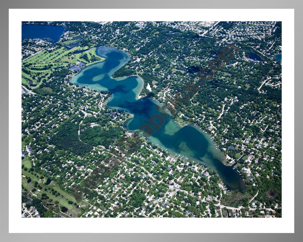 Aerial image of [4693] Middle Straits Lake in Oakland, MI with Silver Metal frame