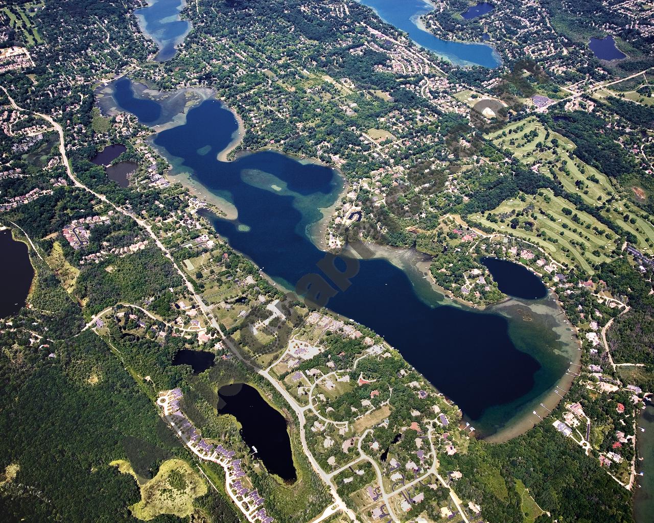 Aerial image of [4694] Upper Straits Lake in Oakland, MI with Canvas Wrap frame