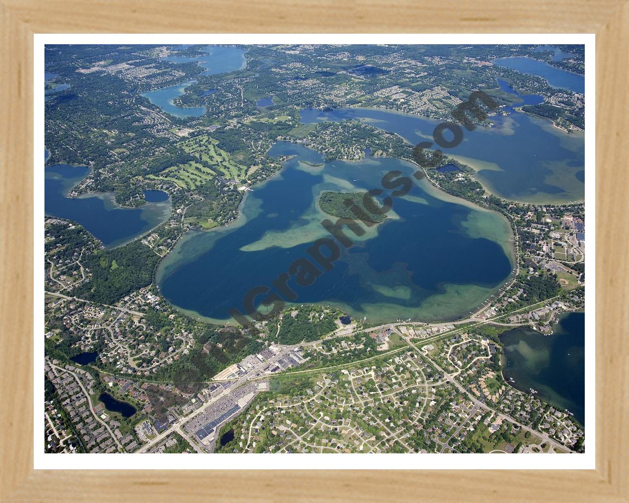 Aerial image of [4695] Orchard Lake in Oakland, MI with Natural Wood frame