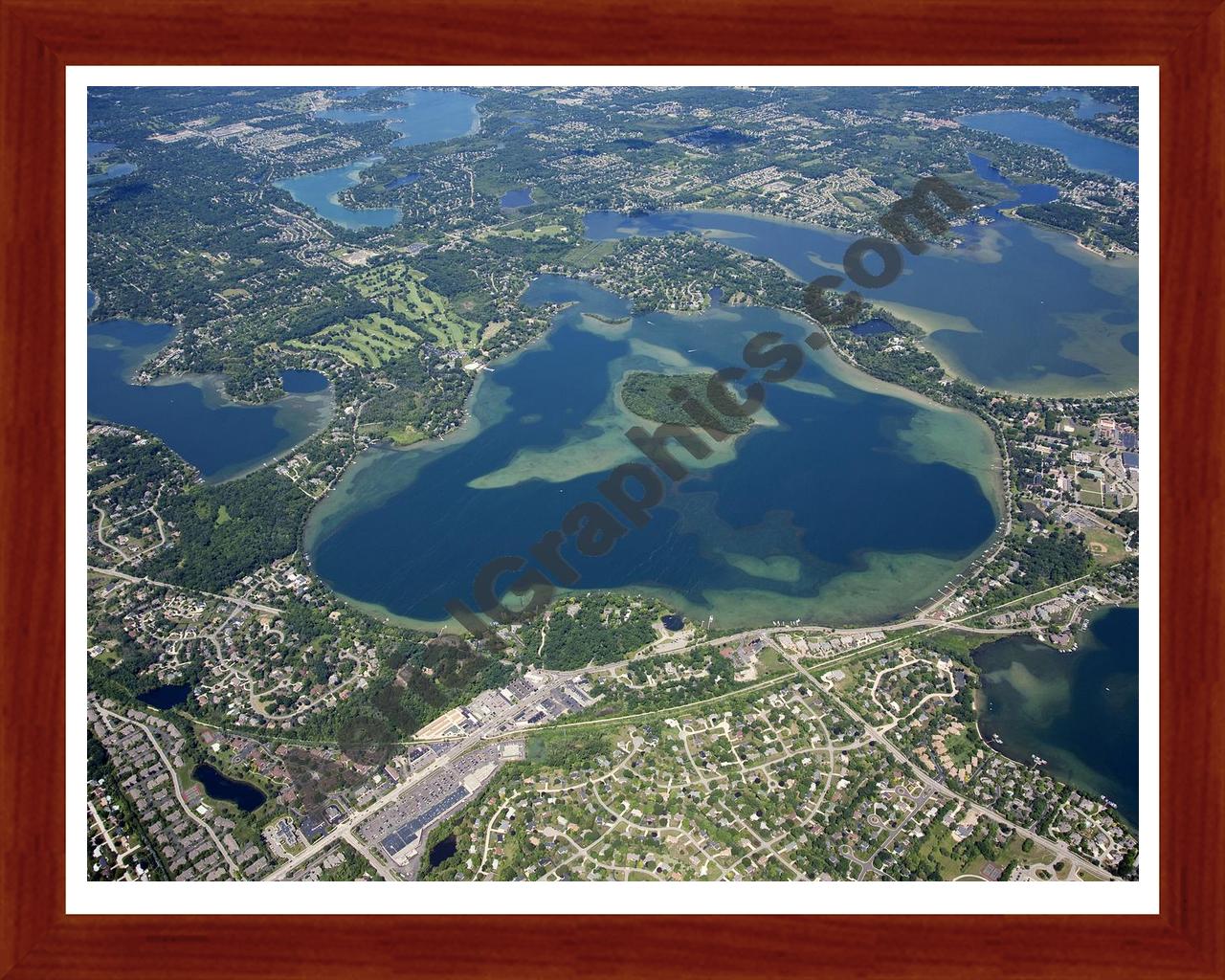 Aerial image of [4695] Orchard Lake in Oakland, MI with Cherry Wood frame