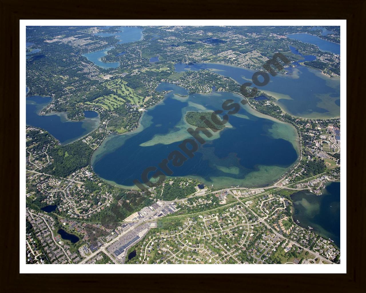 Aerial image of [4695] Orchard Lake in Oakland, MI with Black Wood frame