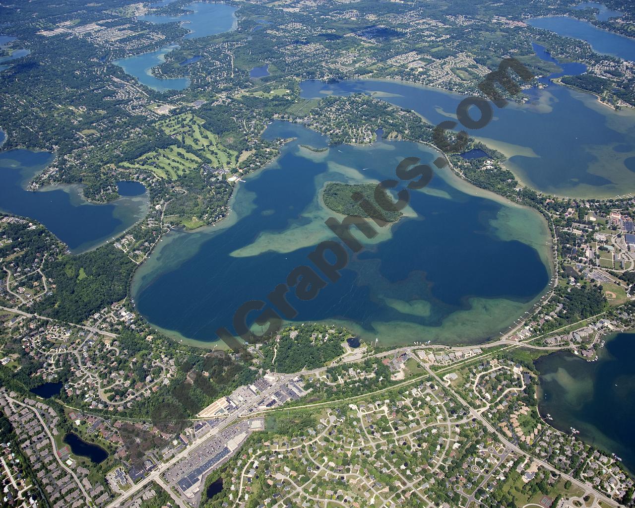 Aerial image of [4695] Orchard Lake in Oakland, MI with Canvas Wrap frame