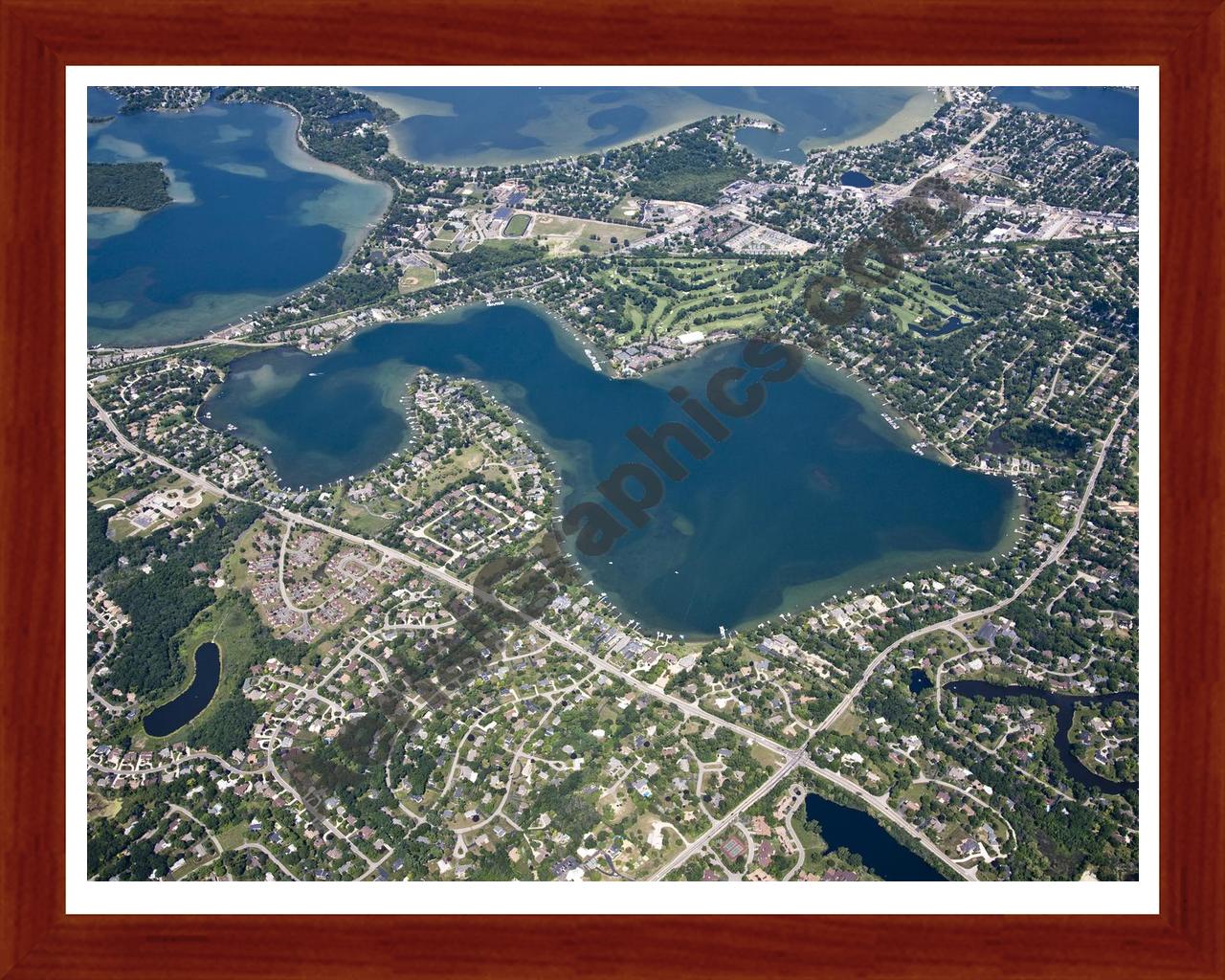 Aerial image of [4696] Pine Lake in Oakland, MI with Cherry Wood frame