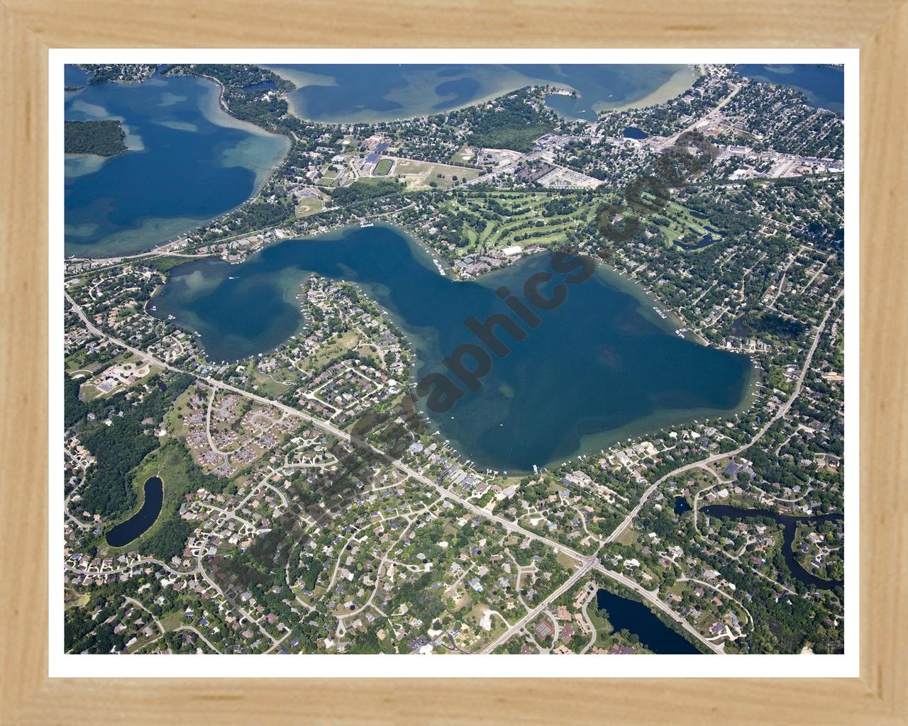 Aerial image of [4696] Pine Lake in Oakland, MI with Natural Wood frame