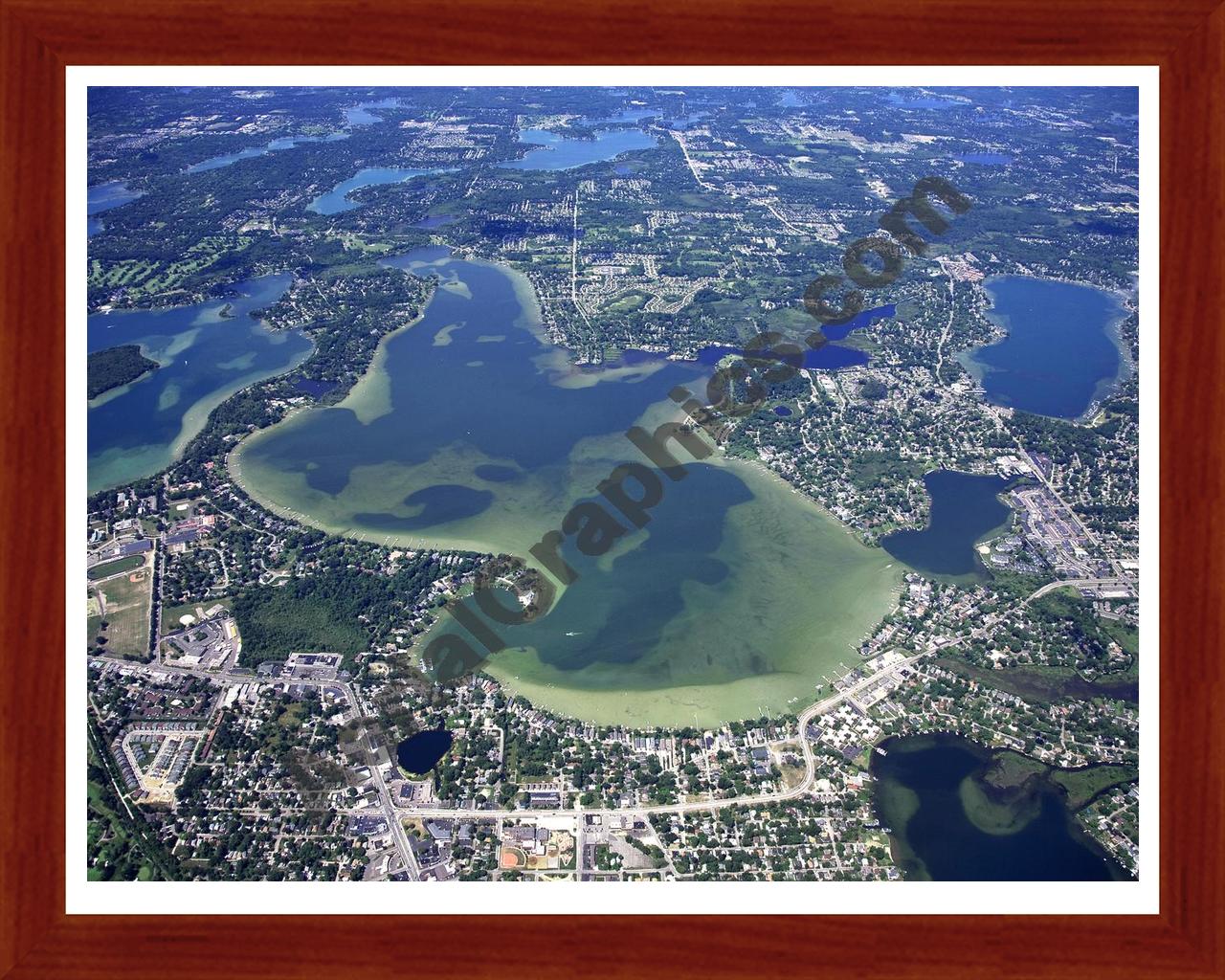 Aerial image of [4697] Cass Lake in Oakland, MI with Cherry Wood frame