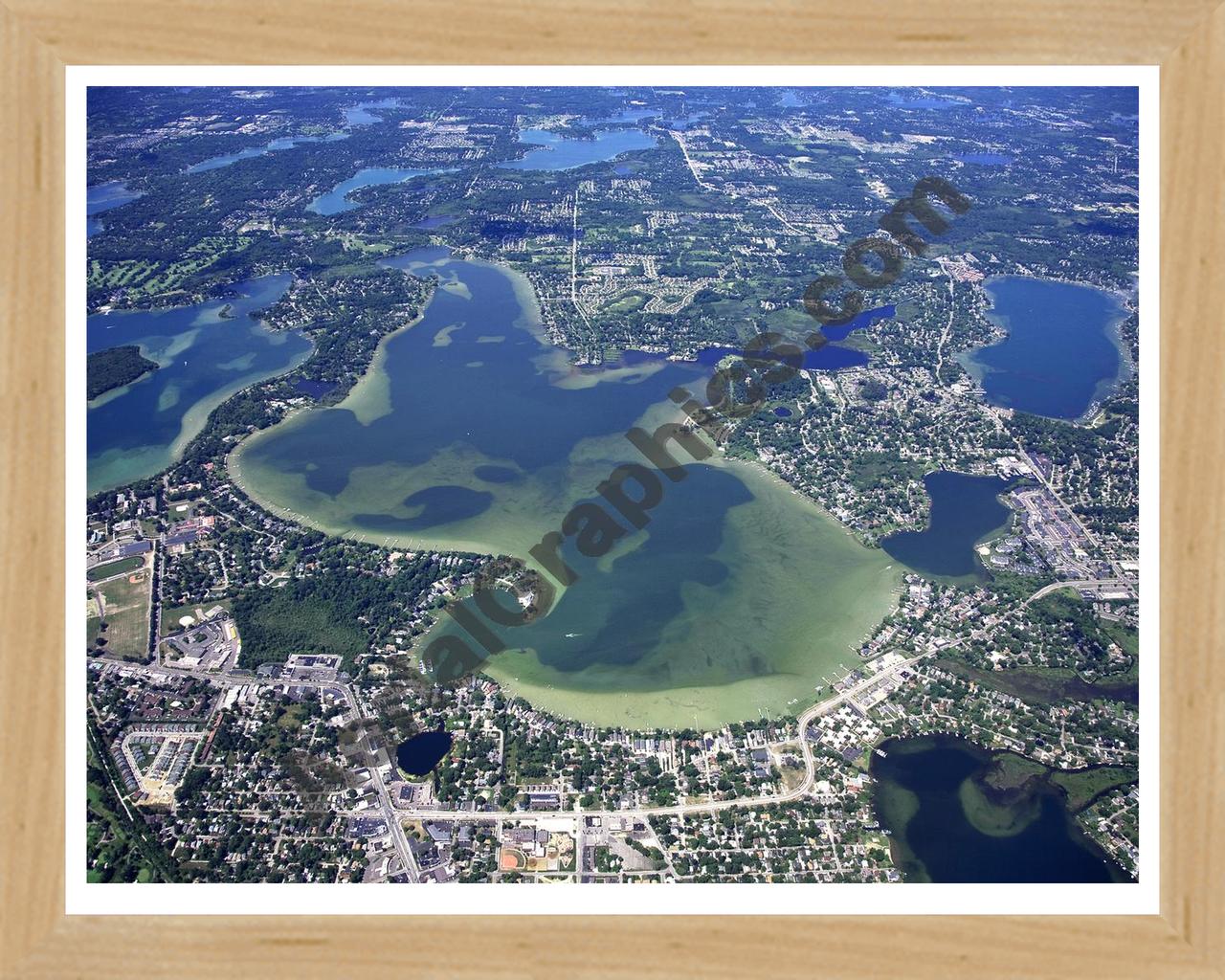 Aerial image of [4697] Cass Lake in Oakland, MI with Natural Wood frame