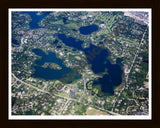 Aerial image of [4700] Lower Long Lake & Island Lake in Oakland, MI with Black Wood frame