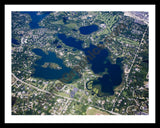 Aerial image of [4700] Lower Long Lake & Island Lake in Oakland, MI with Black Metal frame