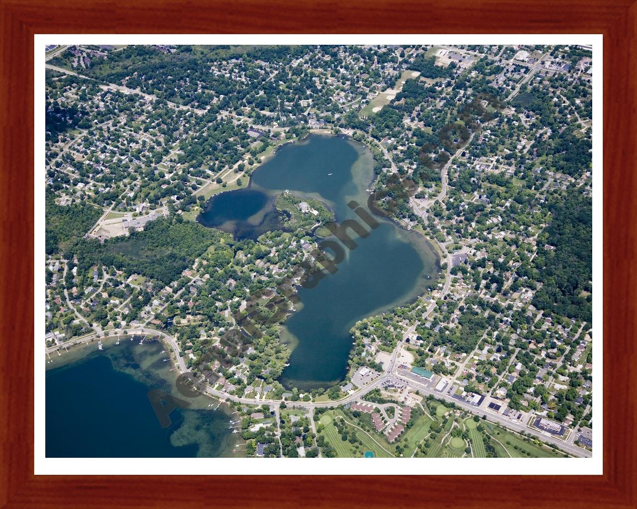 Aerial image of [4703] Crescent Lake in Oakland, MI with Cherry Wood frame