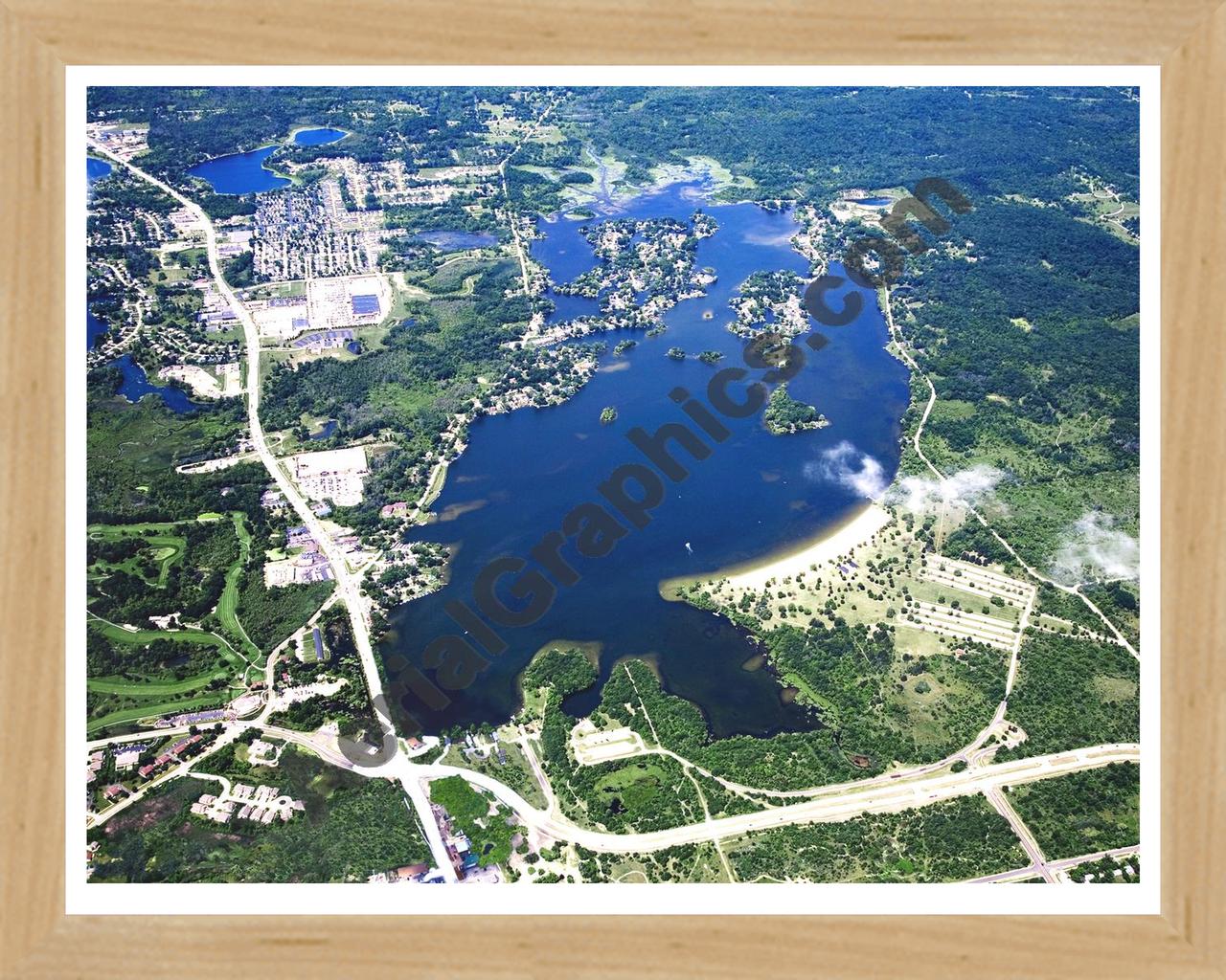 Aerial image of [4704] Pontiac Lake in Oakland, MI with Natural Wood frame