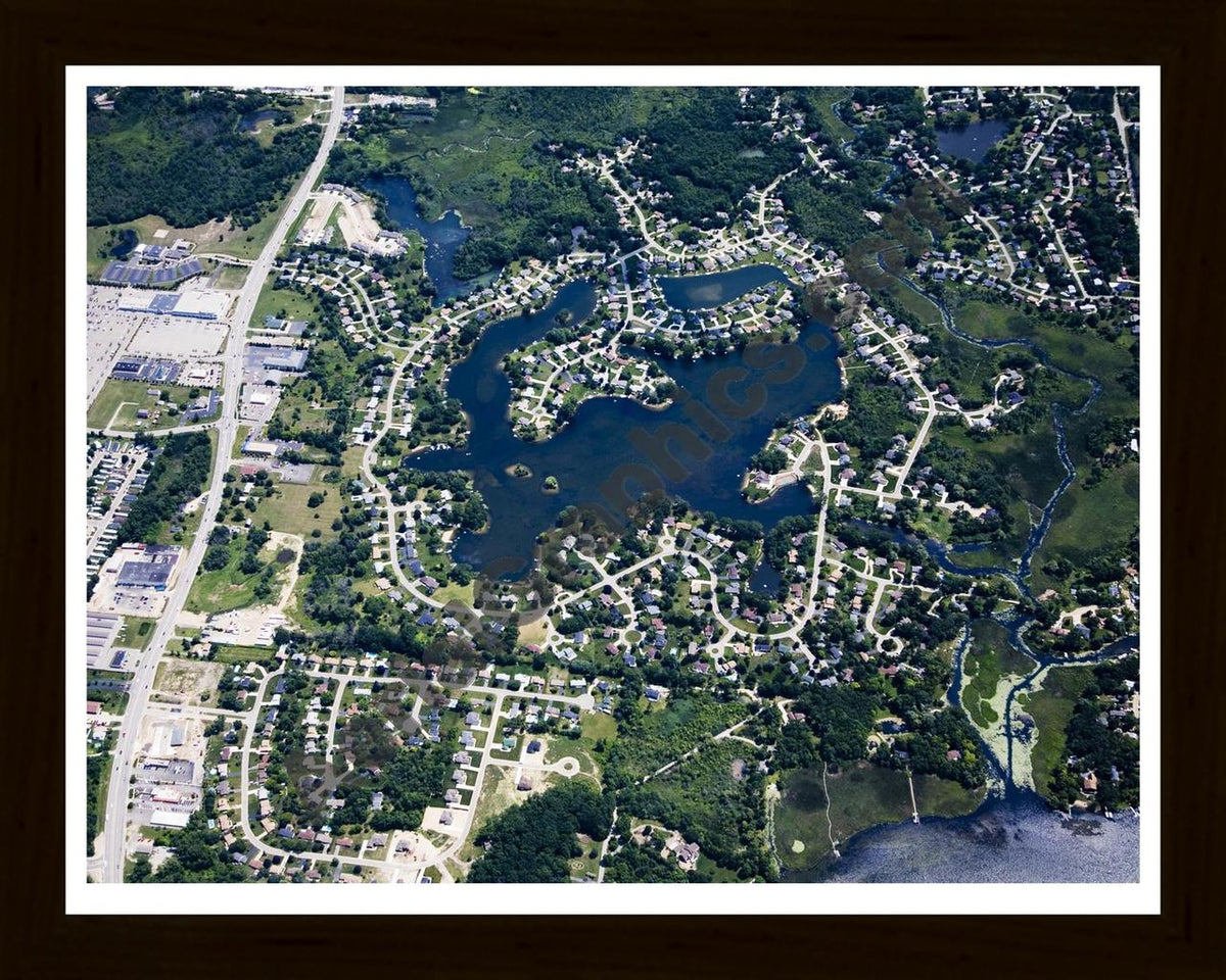 Aerial image of [4705] Tull Lake in Oakland, MI with Black Wood frame