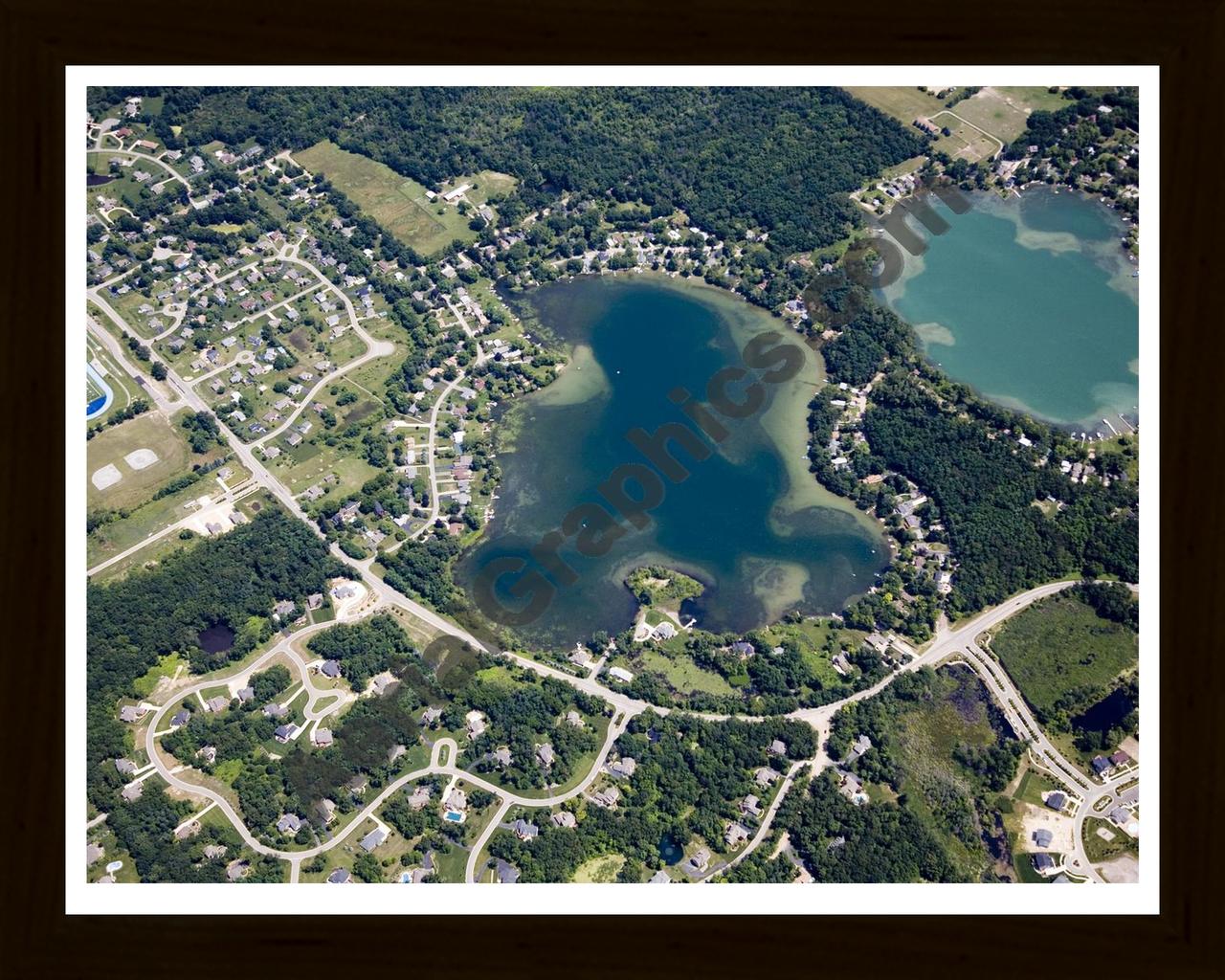 Aerial image of [4707] Bogie Lake in Oakland, MI with Black Wood frame