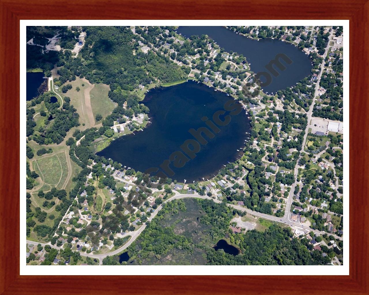 Aerial image of [4709] Round Lake in Oakland, MI with Cherry Wood frame