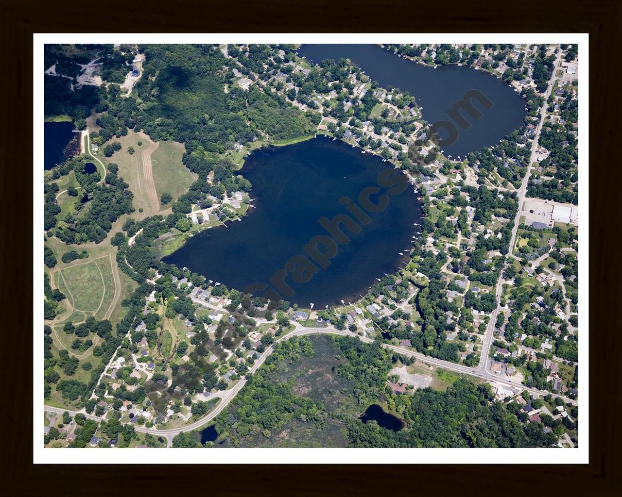 Aerial image of [4709] Round Lake in Oakland, MI with Black Wood frame