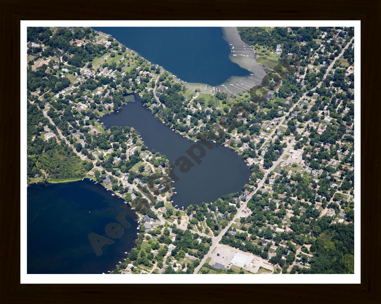 Aerial image of [4710] Mandon Lake in Oakland, MI with Black Wood frame