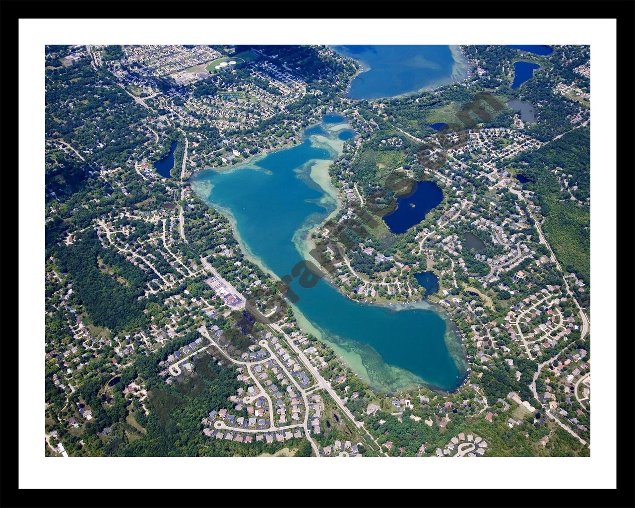 Aerial image of [4713] Green Lake in Oakland, MI with Black Metal frame