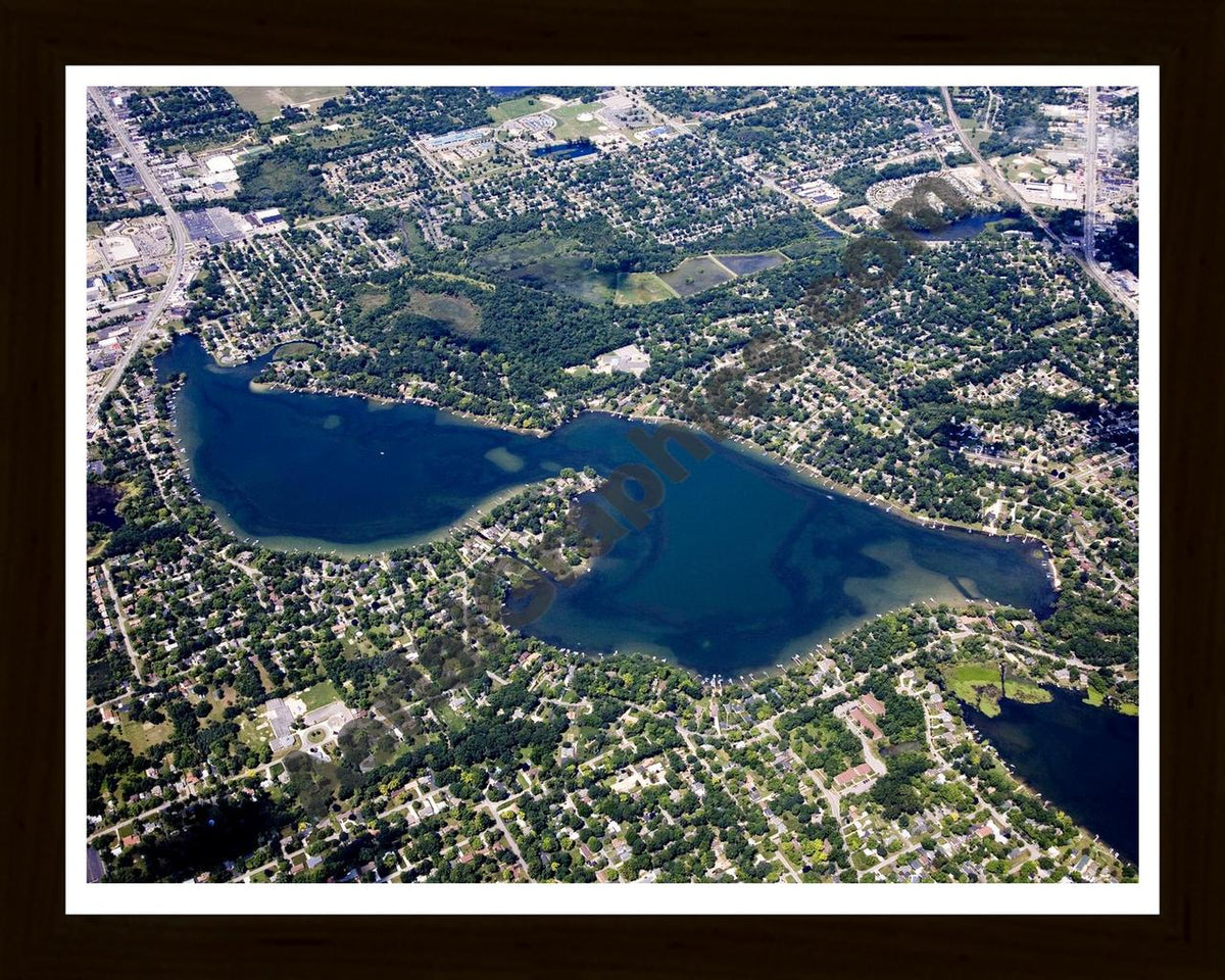 Aerial image of [4714] Watkins Lake in Oakland, MI with Black Wood frame