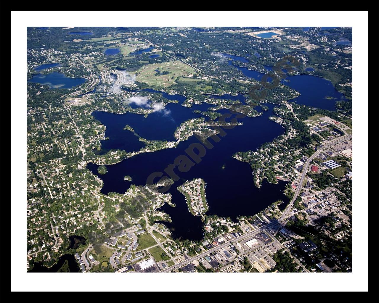 Aerial image of [4716] Lake Orion in Oakland, MI with Black Metal frame